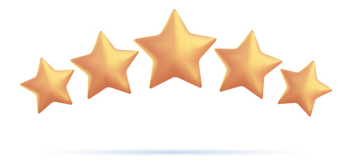 3D vector concept, five stars, best rating, customer feedback, positive review. Winner award First place competition stars. Success reward vector. Business Success reviews from customers. Free to use
