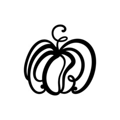 Abstract minimalist pumpkin line art logo, hand drawn autumn element.