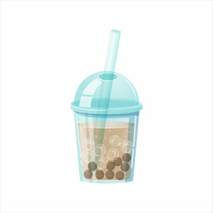 Milk bubble tea vector drink tapioca cup. Boba bubble tea pearl taiwan thai drink tapioca.