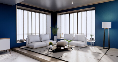 interior-design, Blue modern living room Japanese style.3D rendering