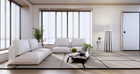 interior-design, zen modern living room Japanese style.3D rendering