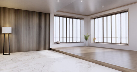 New - Empty room, modern japanese wooden interior, vintage - tropical style .3d rendering.