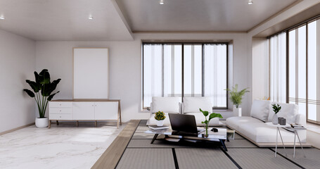 interior-design, zen modern living room Japanese style.3D rendering