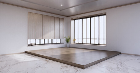 New - Empty room, modern japanese wooden interior, vintage - tropical style .3d rendering.
