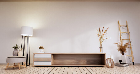 Fototapeta premium Shelf Cabinet minimalist, Modern japanese white room. 3d rendering.