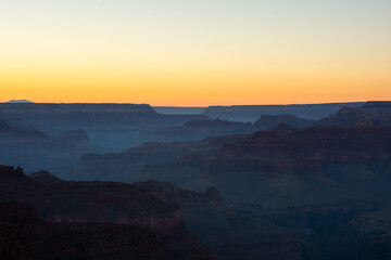 Fototapeta na wymiar Last light in the Grand Canyon. Fog and mystic view to the Arizona river