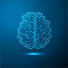 The brain is composed of points, lines and triangles. The polygon shape in the form of artificial intelligence . illustration. Graphic concept of the brain