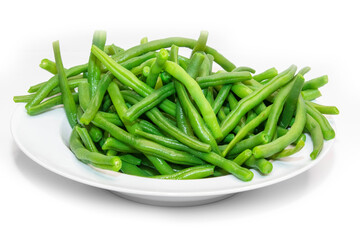 green beans on a plate with white background - 463474154