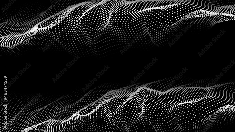 Poster Futuristic dots background. Abstract technology background. Big data digital code. 3d rendering.