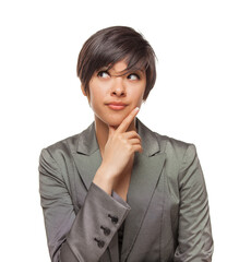 Pretty Mixed Race Girl Looking To The Side Isolated Against White Background.