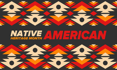Native American Heritage Month in November. American Indian culture. Celebrate annual in United States. Tradition pattern. Poster, card, banner and background. Vector ornament, illustration