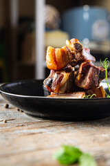 ribs fried grill pork or beef B-B-Q fat food spices spicy fresh meal snack on the table copy space food background  