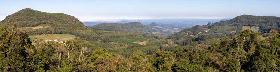 Forest with mountains, farms and valley