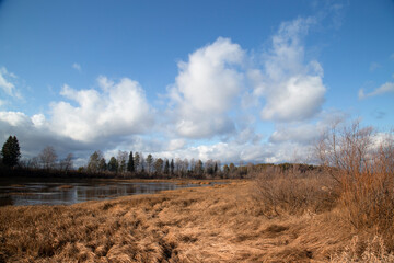 Autumn landscape with beautiful clouds.Late autumn.