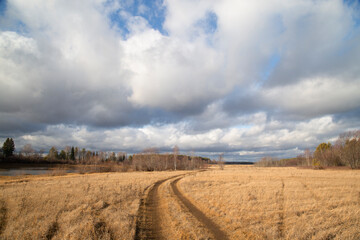 Naklejka premium The road in autumn.Autumn landscape with a road.
