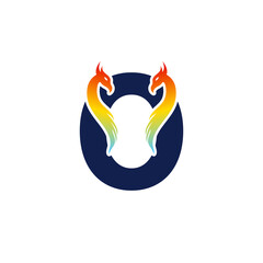 Phoenix letter O logo. Abstract colorful phoenix icon integrated in letter.