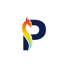 Phoenix letter P logo. Abstract colorful phoenix icon integrated in letter. - obrazy, fototapety, plakaty