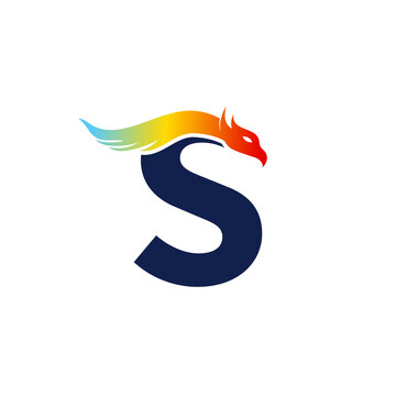 Phoenix letter S logo. Abstract colorful phoenix icon integrated in letter.