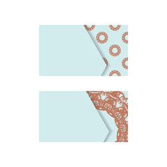 Business card in aquamarine color with vintage coral ornament for your contacts.