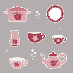 A set of ceramic dishes. Vector illustration. A set of dishes for the kitchen.