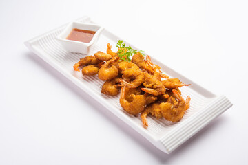 Jheenga fry or prawn or shrimp pakoda or fritter