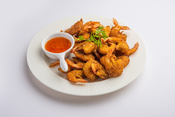 Jheenga fry or prawn or shrimp pakoda or fritter