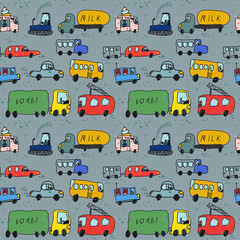 children's drawing of different cars, transport drawings in children's style