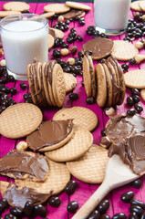 breakfast with chocolate cookies and a glass of milk