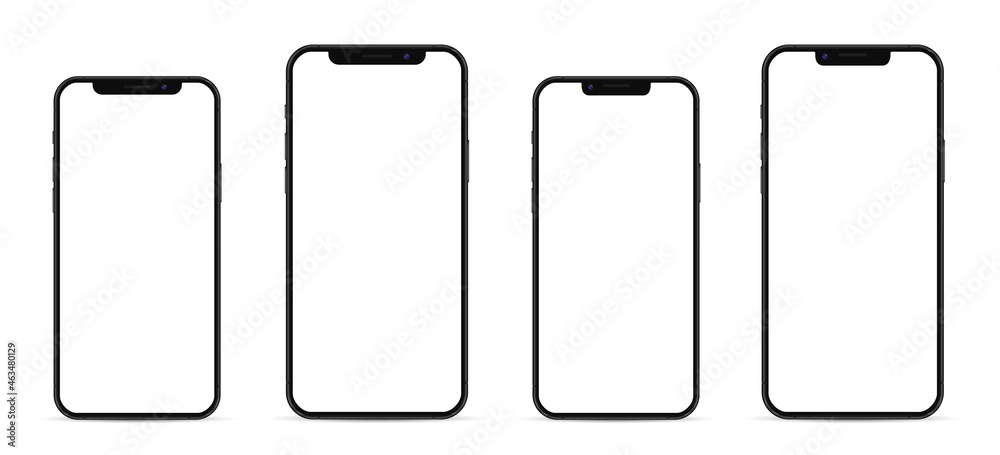 Aufkleber realistic models smartphone with empty screens, 3d mobile phone with shadow on white background, sma