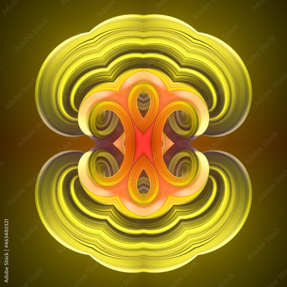 Poster twisted luxury kaleidoscopic 3d rendering shape. geometric abstract digital illustration. futuristic