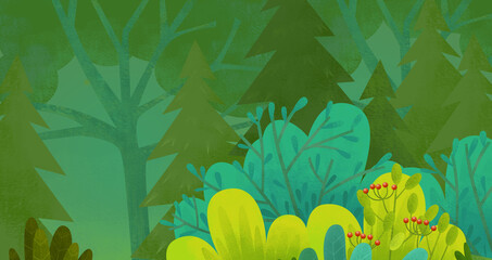 Fototapeta na wymiar cartoon scene summer forest with nobody on stage illustration