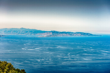 Aerial view of the Strait of Messina, Italy