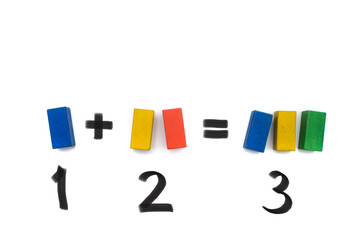 simple math addition operation with colored wooden blocks for kid