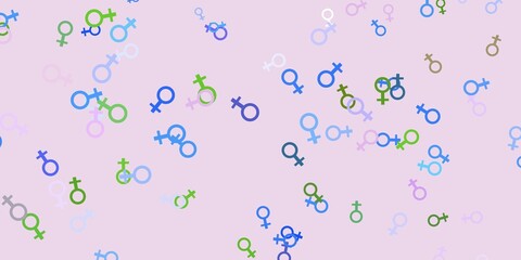 Light Blue, Red vector pattern with feminism elements.