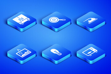 Set Microwave oven, Wardrobe, Light bulb, Picture, Frying pan and Electric iron icon. Vector