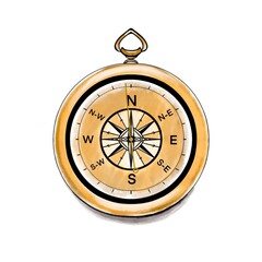 Vector illustration of a vintage travel compass in shades of gold