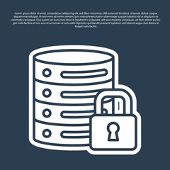 Blue line Server security with closed padlock icon isolated on blue background. Security, safety, protection concept. Vector