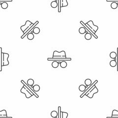 Obraz premium Grey line Incognito mode icon isolated seamless pattern on white background. Vector