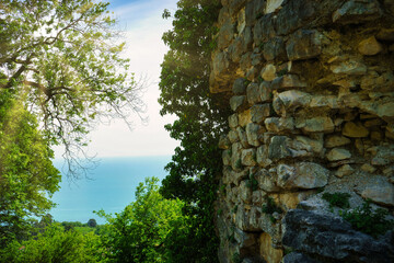 Landscape with the ruins of the Anakopian fortress. New Athos, Abkhazia