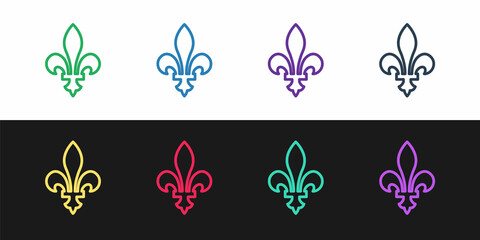 Set line Fleur De Lys icon isolated on black and white background. Vector