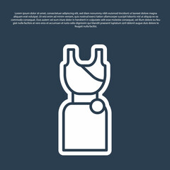 Blue line Woman dress icon isolated on blue background. Clothes sign. Vector