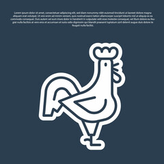 Blue line French rooster icon isolated on blue background. Vector