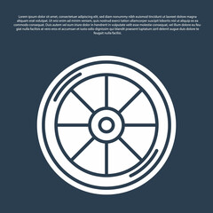 Obraz premium Blue line Bicycle wheel icon isolated on blue background. Bike race. Extreme sport. Sport equipment. Vector