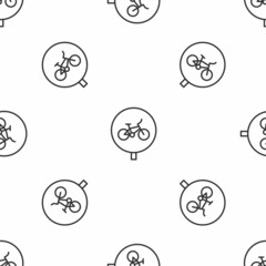 Grey line Bicycle icon isolated seamless pattern on white background. Bike race. Extreme sport. Sport equipment. Vector