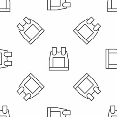 Grey line Bulletproof vest for protection from bullets icon isolated seamless pattern on white background. Body armor sign. Military clothing. Vector