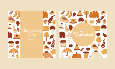 Autumn set, hand drawn elements. Perfect for card, poster or invitation. Vector illustration