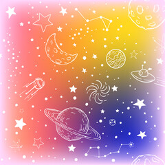Galaxia con fondo abstracto. Constelación. Viaje espacial. Vectores de planetas y estrellas.  © SirArbusto
