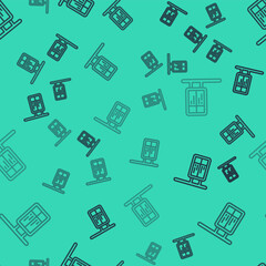 Black line Public transport board icon isolated seamless pattern on green background. Mechanical scoreboard. Info of flight on the billboard in the train. Vector