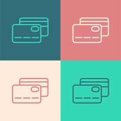 Pop art line Credit card icon isolated on color background. Online payment. Cash withdrawal. Financial operations. Shopping sign. Vector