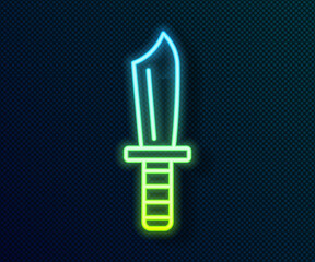 Glowing neon line Military knife icon isolated on black background. Vector